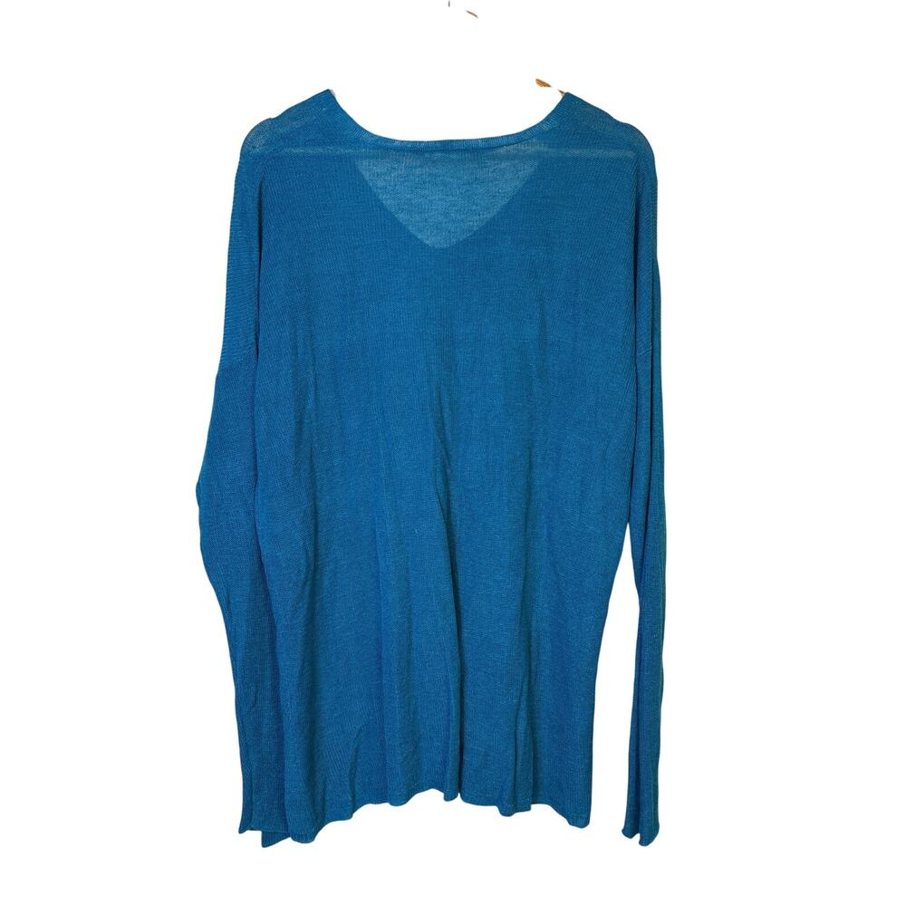Eileen Fisher Organic Linen Blend Sweater Medium Teal Relaxed Lagenlook Minimal - Picture 2 of 7